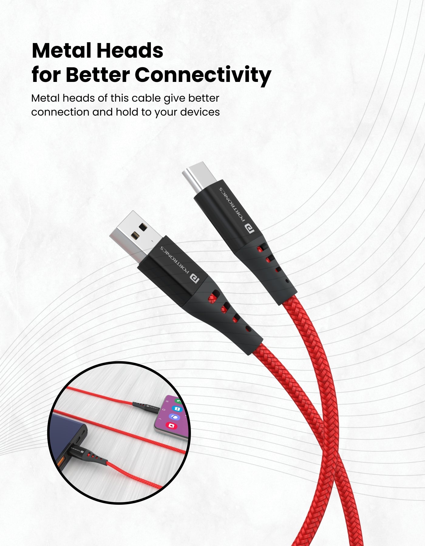 Portronics Konnect Dash 2 65w Super VOOC charging cable| type c charging cable| metal head type c fast charging cable