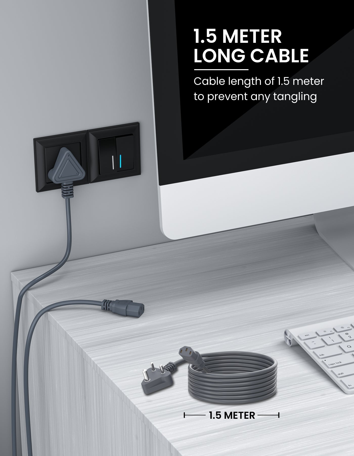 Portronics Konnect G1 3-Prong Power Connector  Cable length of 1.5 meter to prevent any tangling