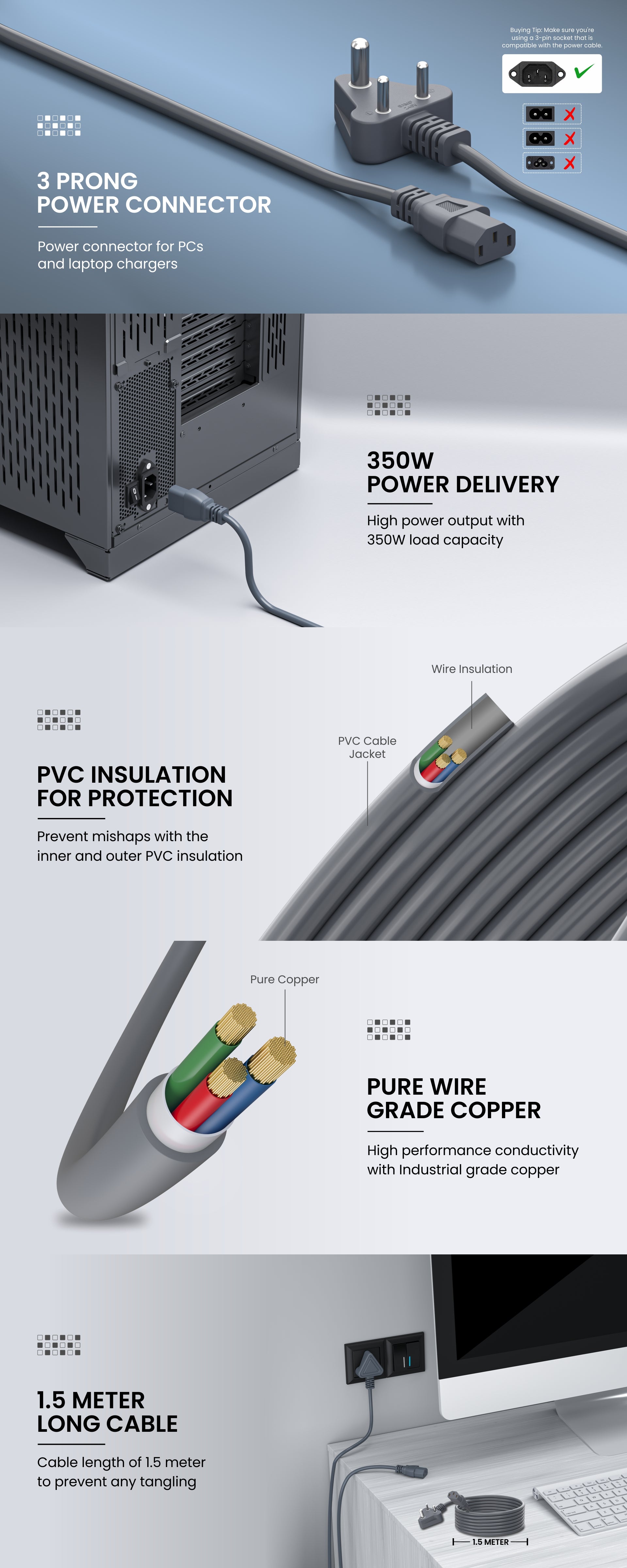 Portronics Konnect G1 3-Prong Power Connector