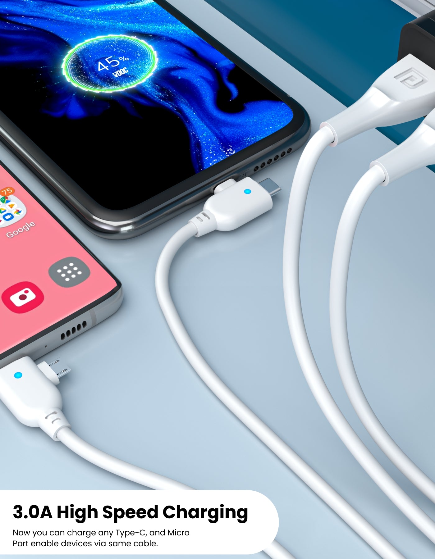 Portronics Konnect Spydr 2 with micro USB, and Type C cable