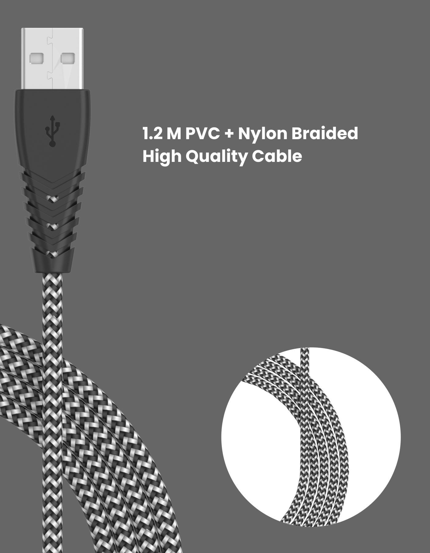 Portronics Konnect Spydr 31 3-in-one cable with micro USB, iOS, & Type C 1.2 meter long nylon cable 