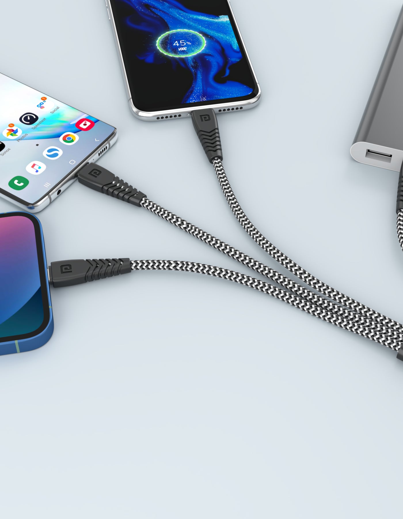 Can charge multi devices at a time Portronics Konnect Spydr 31 3-in-one cable with micro USB, iOS, & Type C