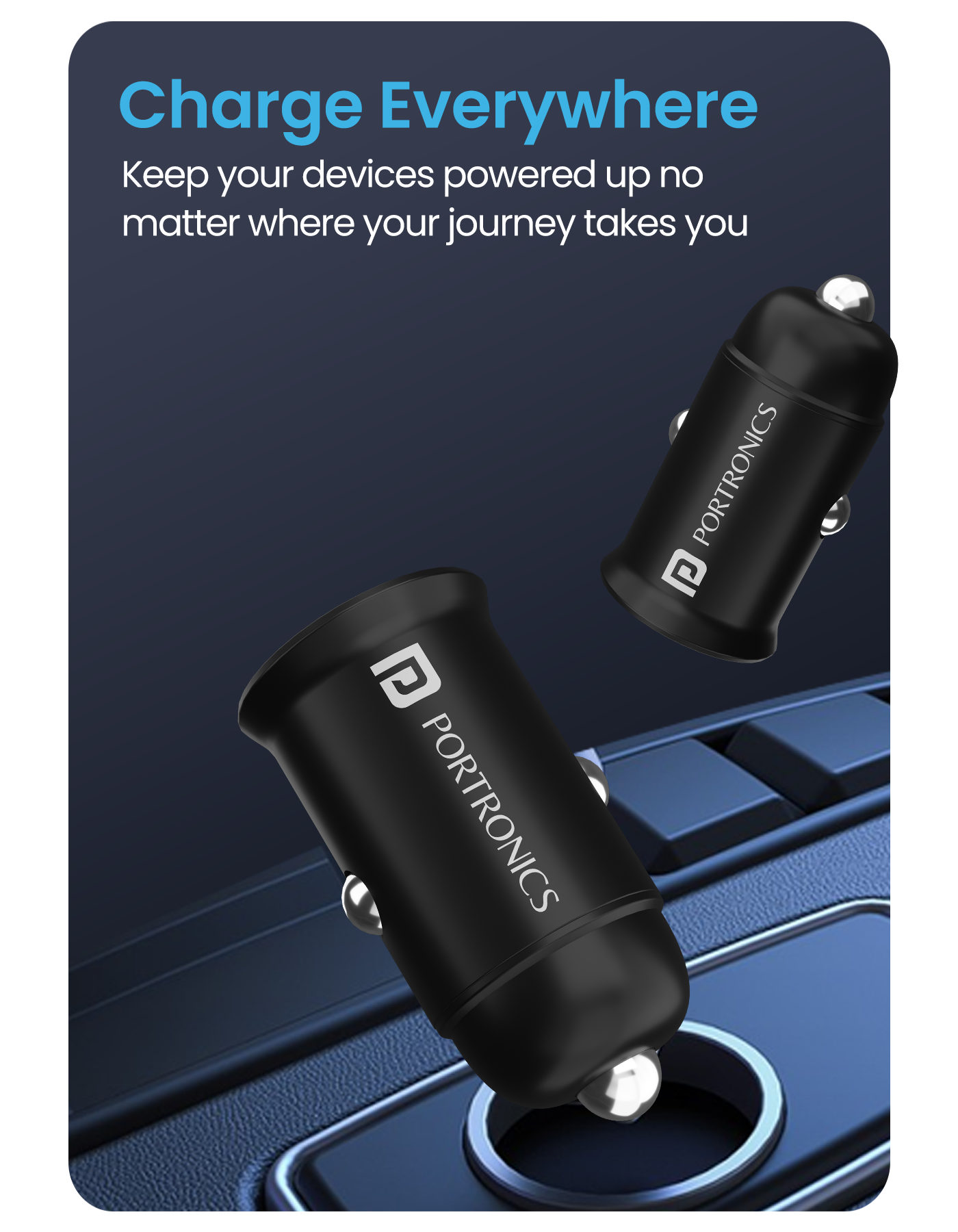 Portronics Car Power 65 car charger with dual port usb hub| best car accessories online at discount rate