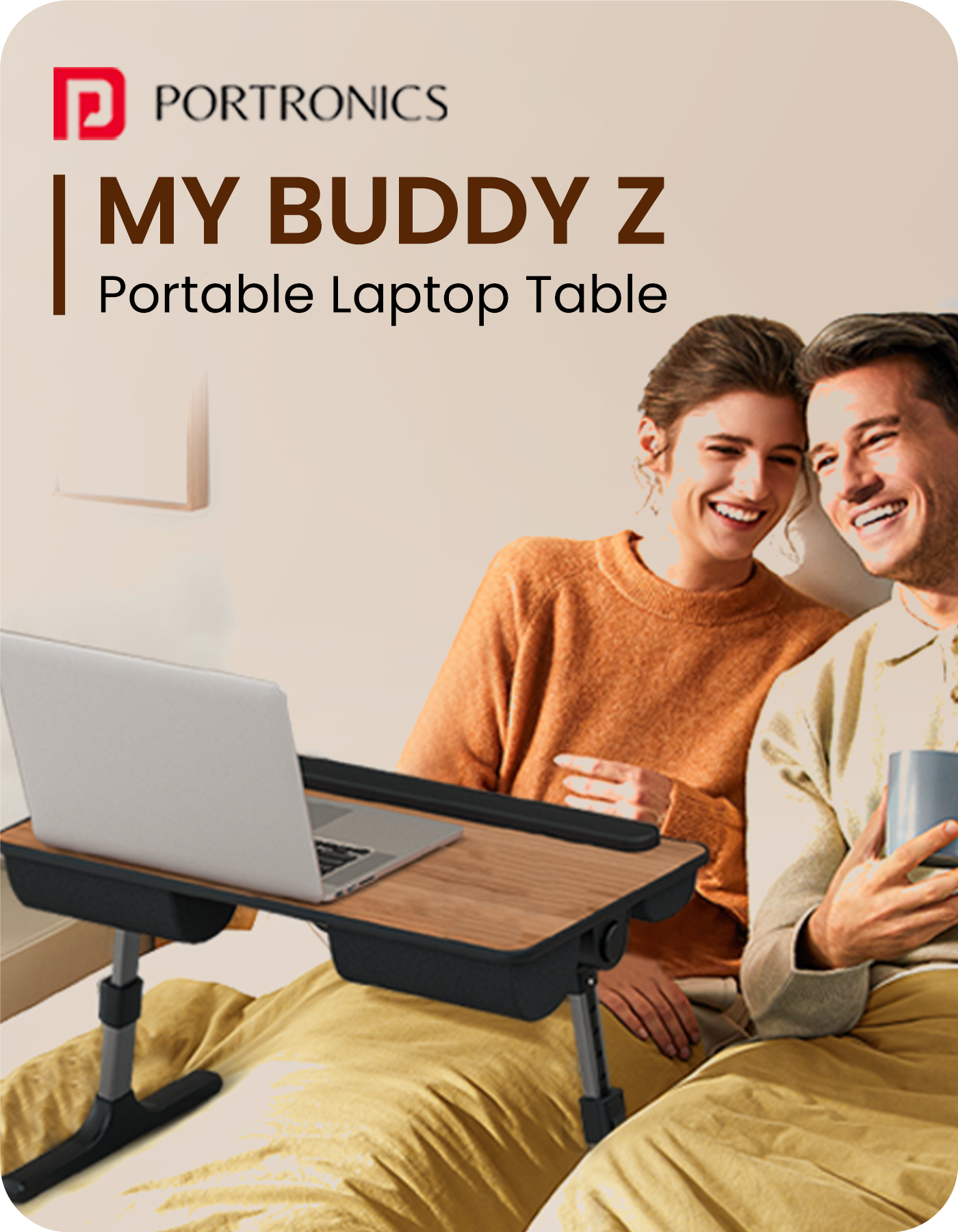 Portronics my buddy z portable laptop desk for bed with anti silicon pad for extra support