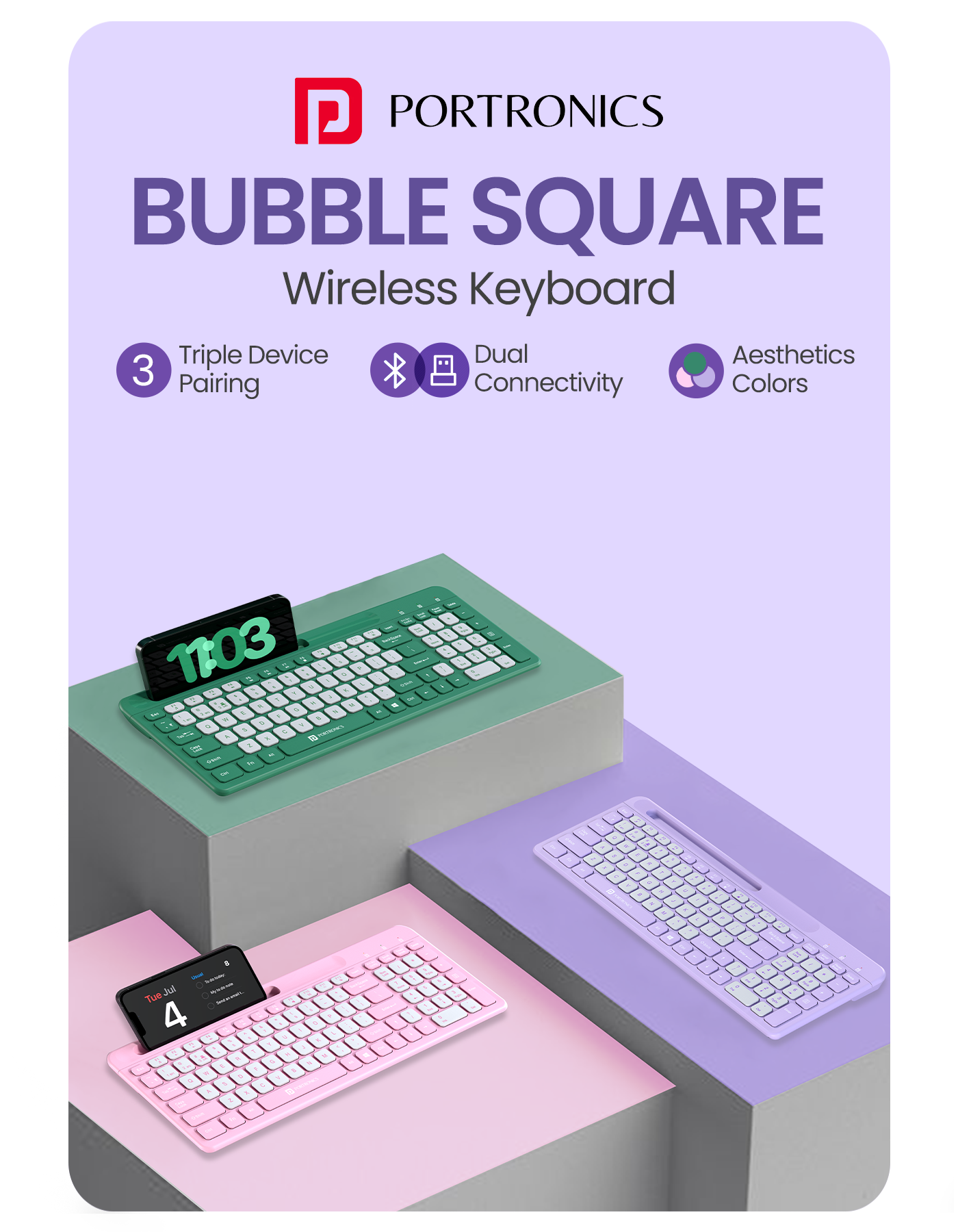 Portronics Bubble Square laptop Wireless keyboard upto 10 meter range