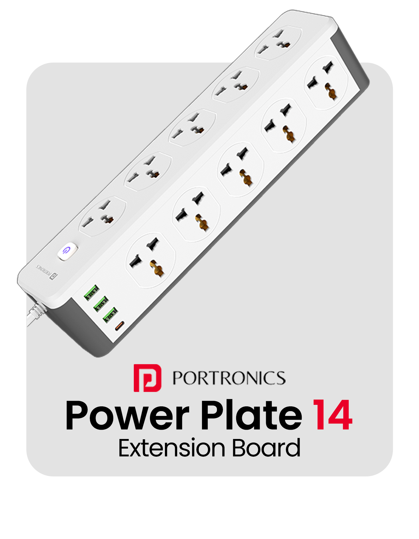 Portronics Power Plate 14 Power Extension Board with 3M durable cable