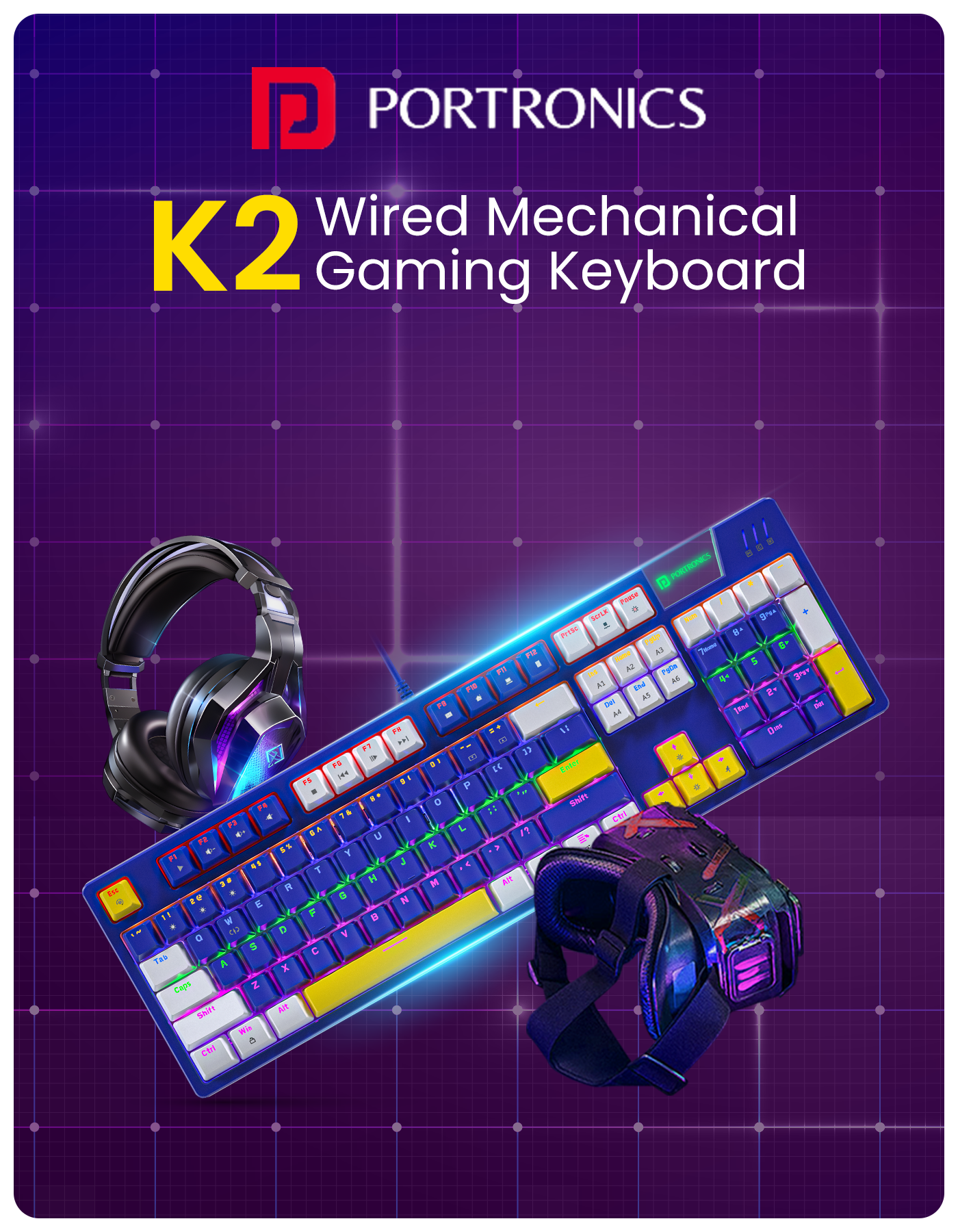 Portronics K2- Gaming wired Keyboard with red liner switches for smooth keystroks wired laptop keyboard at best price
