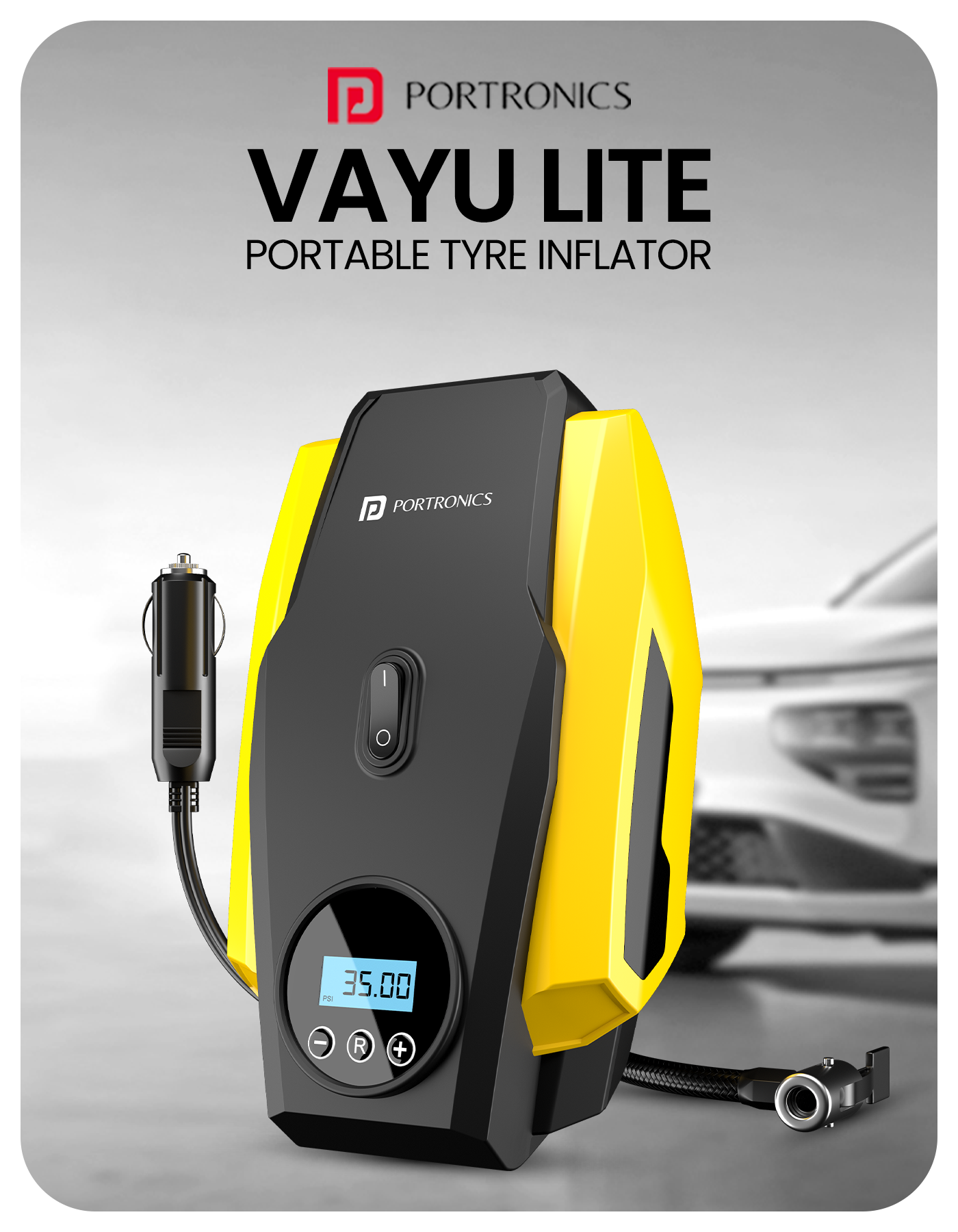 Portronics VAYU lite Portable Tyre Inflator for car automatic feature