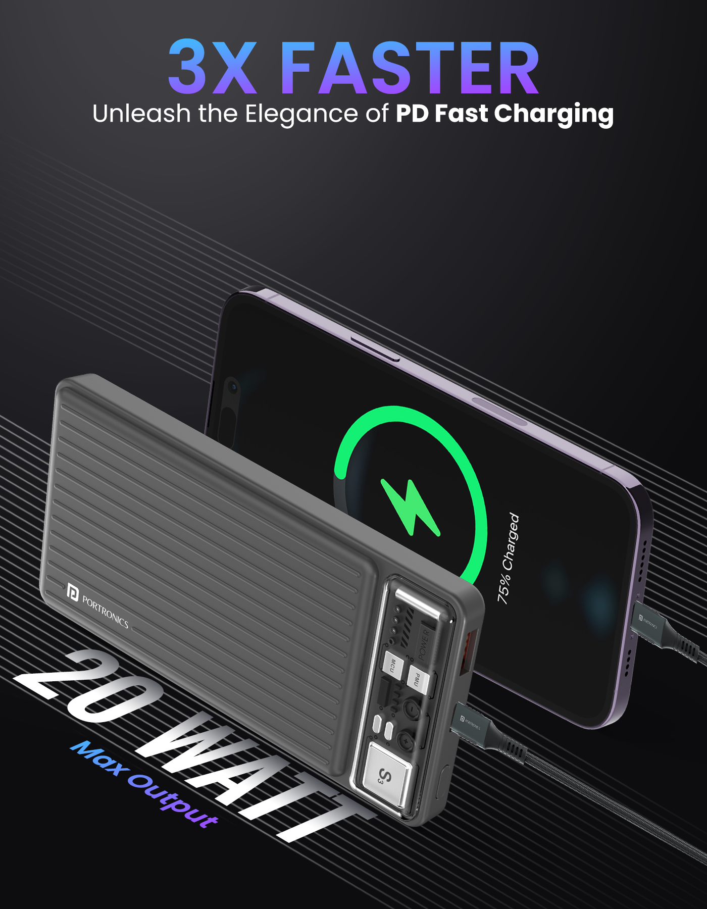 Portronics Luxcell 10k 10000mah slimmest Power bank with 22.5w fast pd charging