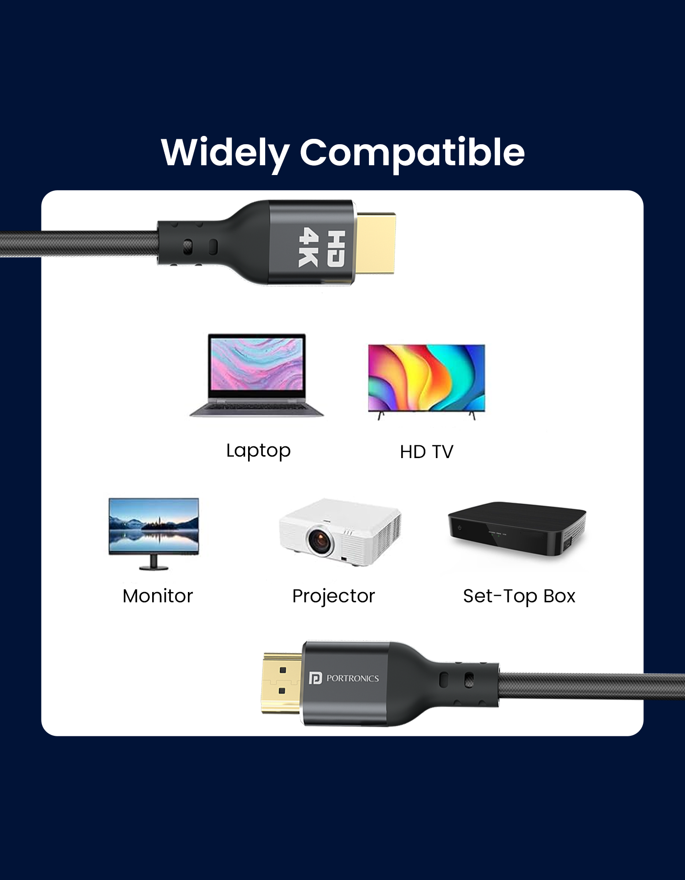 Portronics Konnect Stream 3M 4k Hdmi Cable with wide compatibility