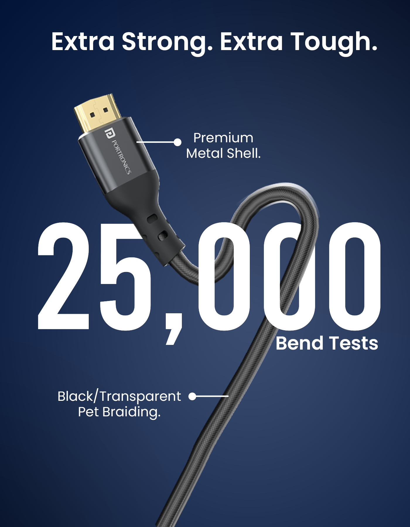 Portronics Konnect Stream 3M 4k hdmi to Hdmi cable with 25000 bend test for long life span