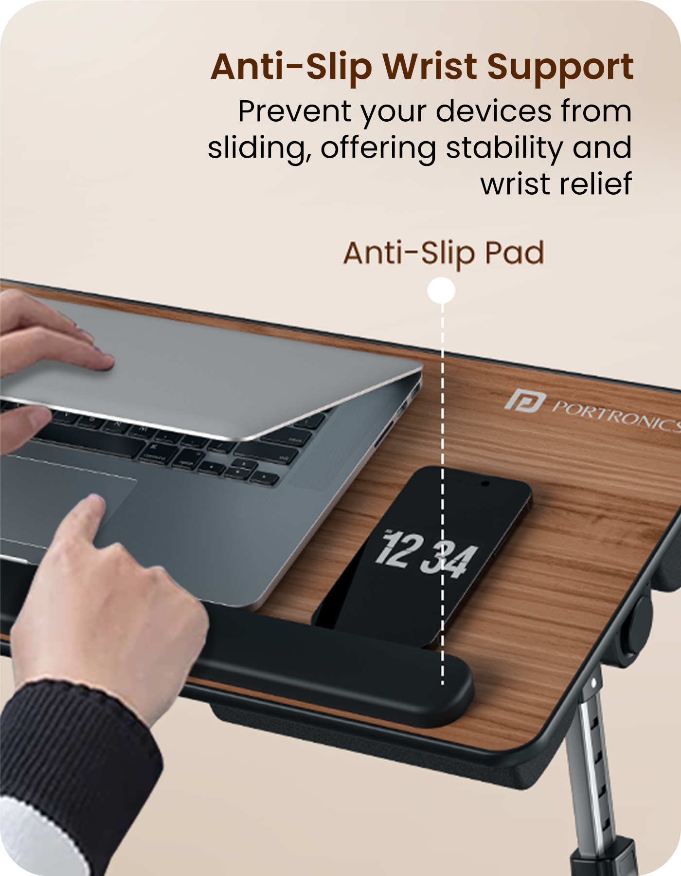 Portronics my buddy z laptop table for bed with anti slip silicone pad for extra support