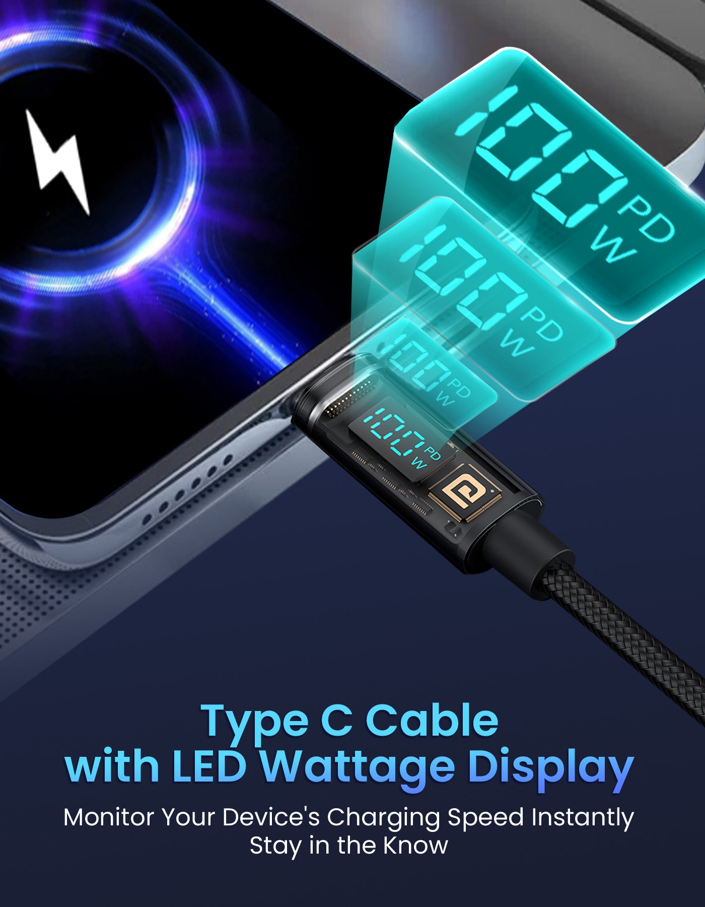 PortronicsKonnect View 100W PD Type C to Type C display Cable| Fast charging Cable for android| high quality nylon braided type c cable