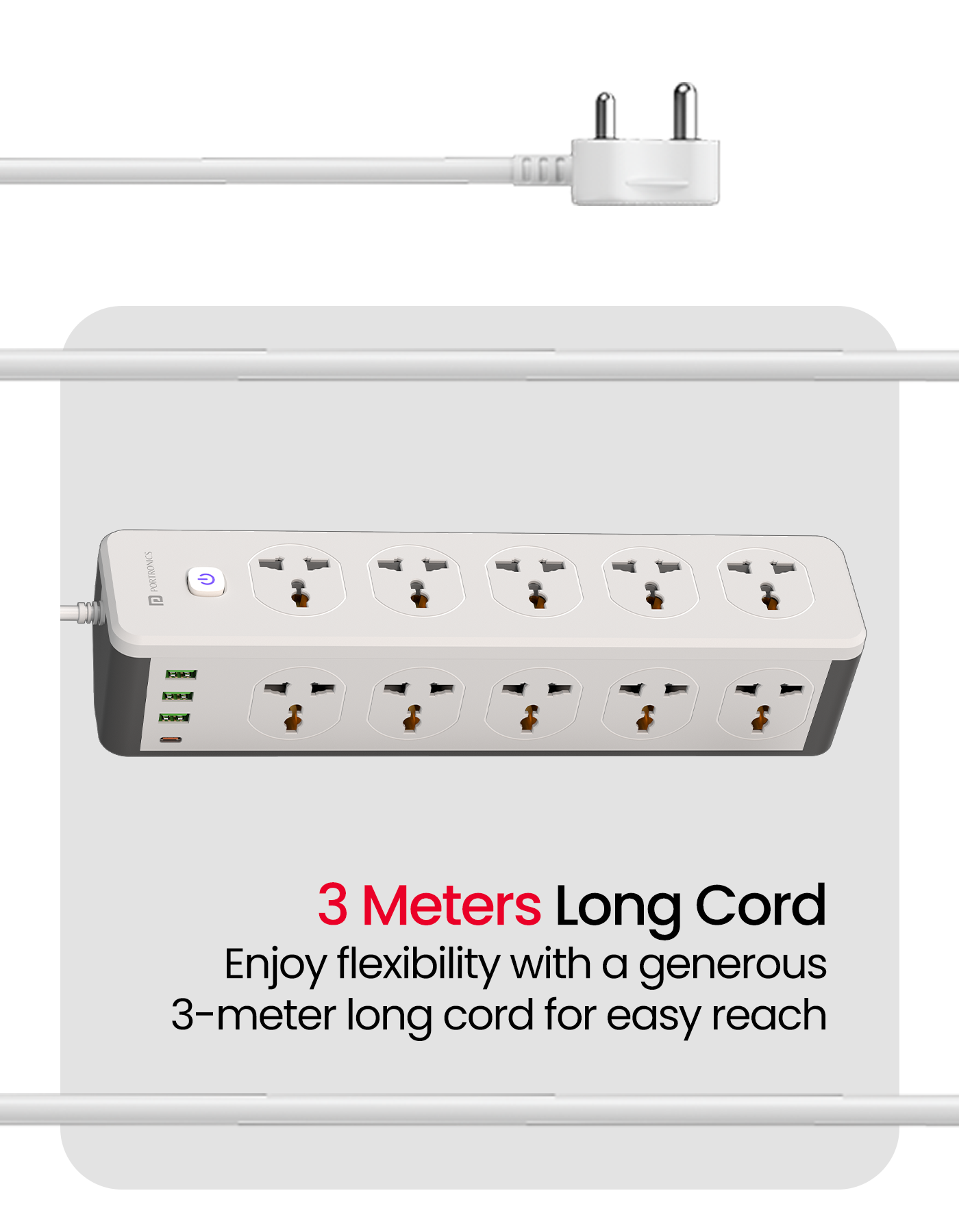 Portronics Power Plate 14 Power Extension Board comes with Tangle-resistance cable