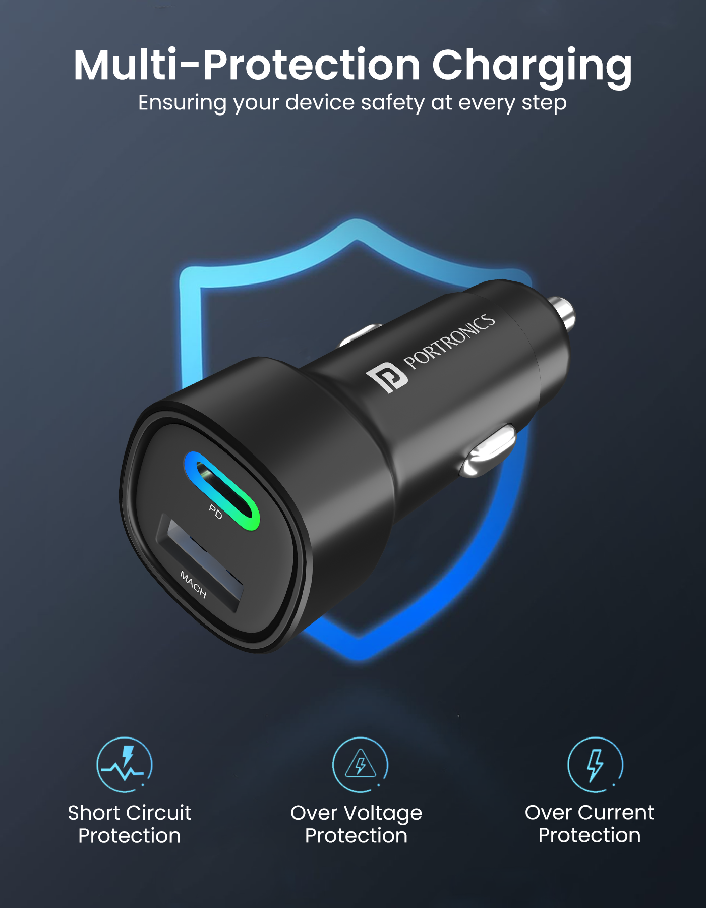 Portronics Car Power 18 car charger with 3 USB ports Lightweight at 50 grams becomes super easy to carry