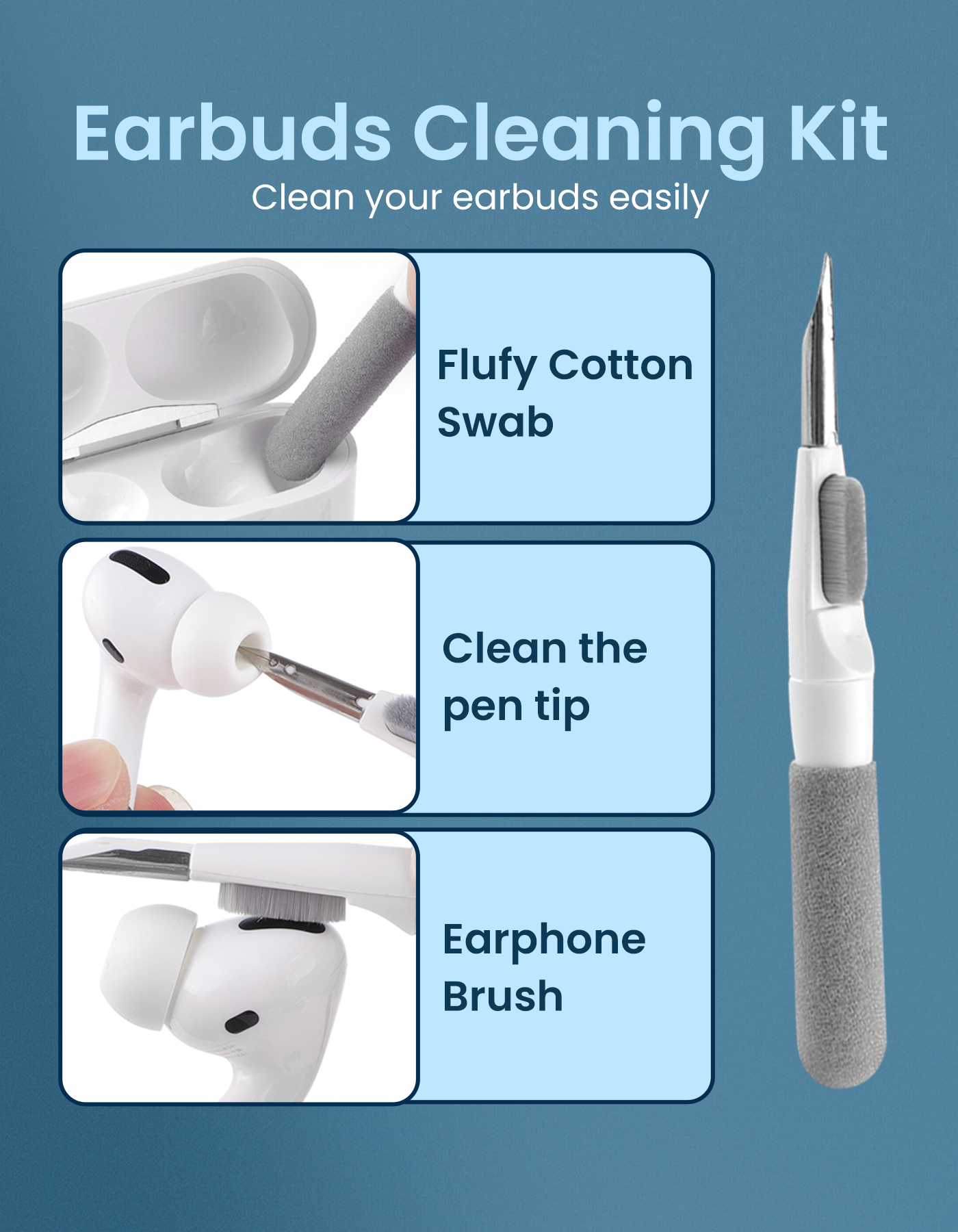 Portronics Clean P 10in 1 portable cleaning kit |Smart Cleaner Kit for earbuds