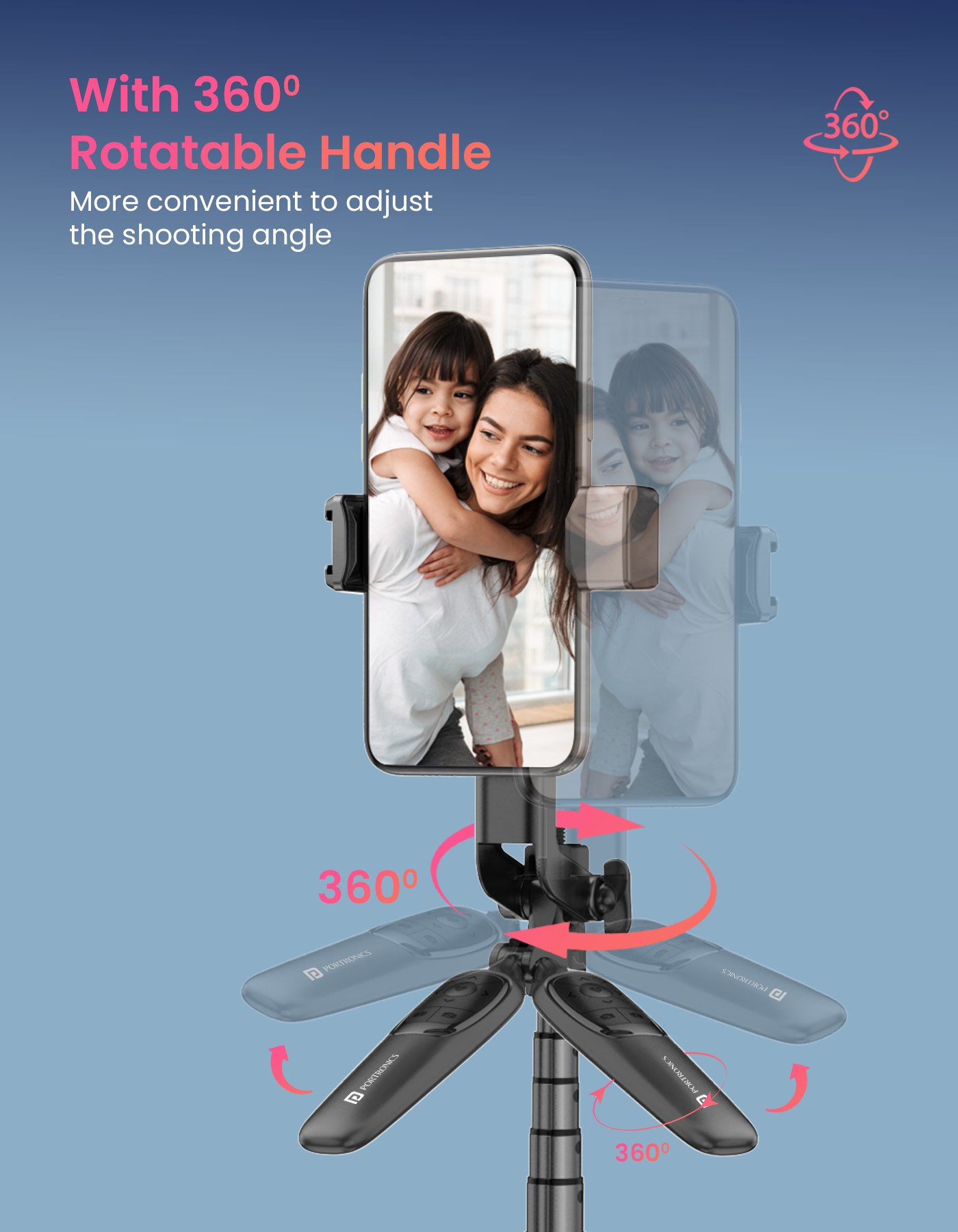 Portronics Lumistick - Smart Selfie Stick with umbrella tripod stand for more stable