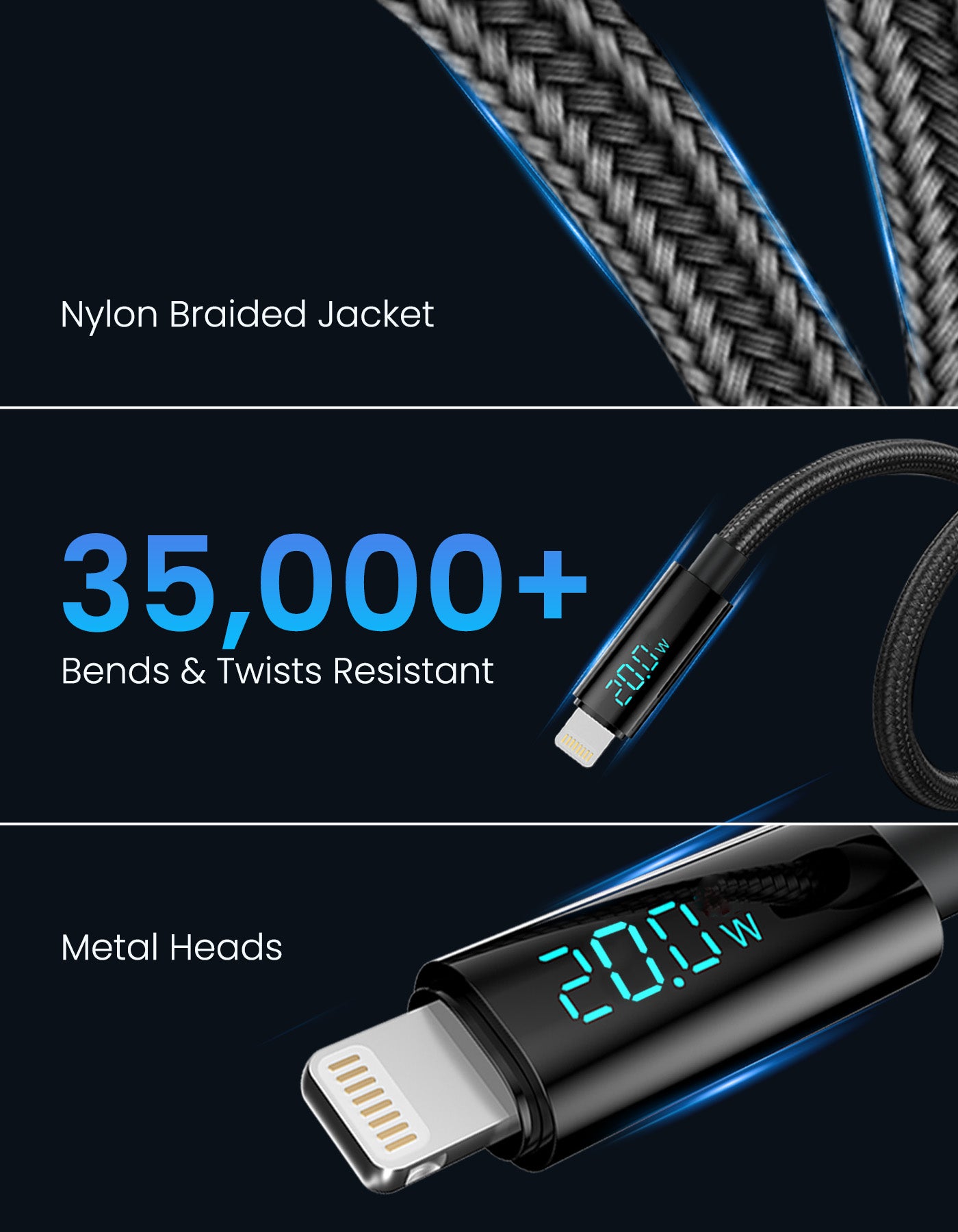 Portronics Konnect View - USB-A to 8 Pin Display Cable with high quality nylon braided cable