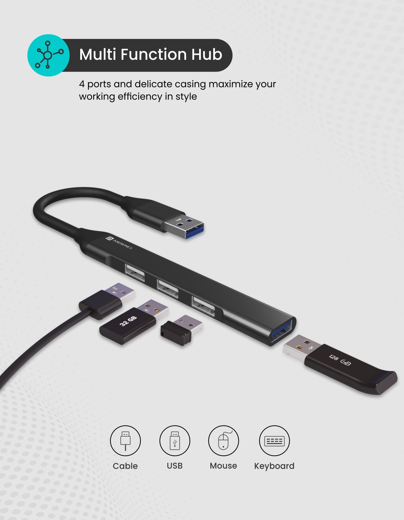 Mport 31 is multi Port hub function hub with 4 ports