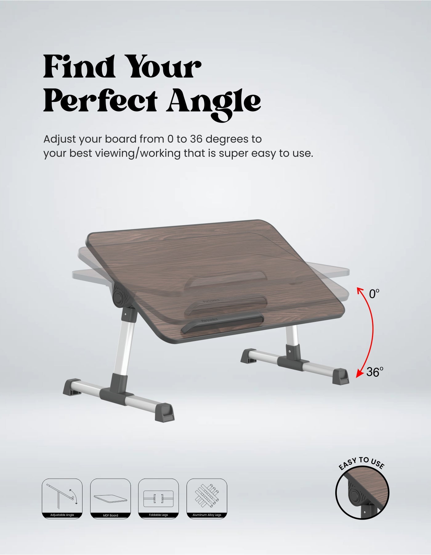 Portronics My Buddy adjustable and portable Laptop Stand for bed find your perfect angle