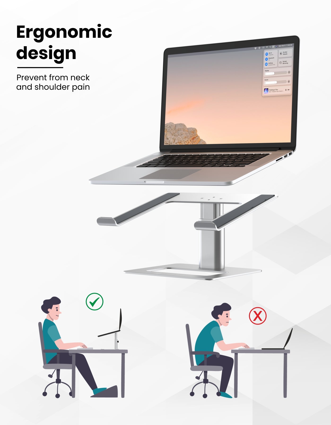 The design of portronics My buddy 5k portable laptop stand is ergonomic