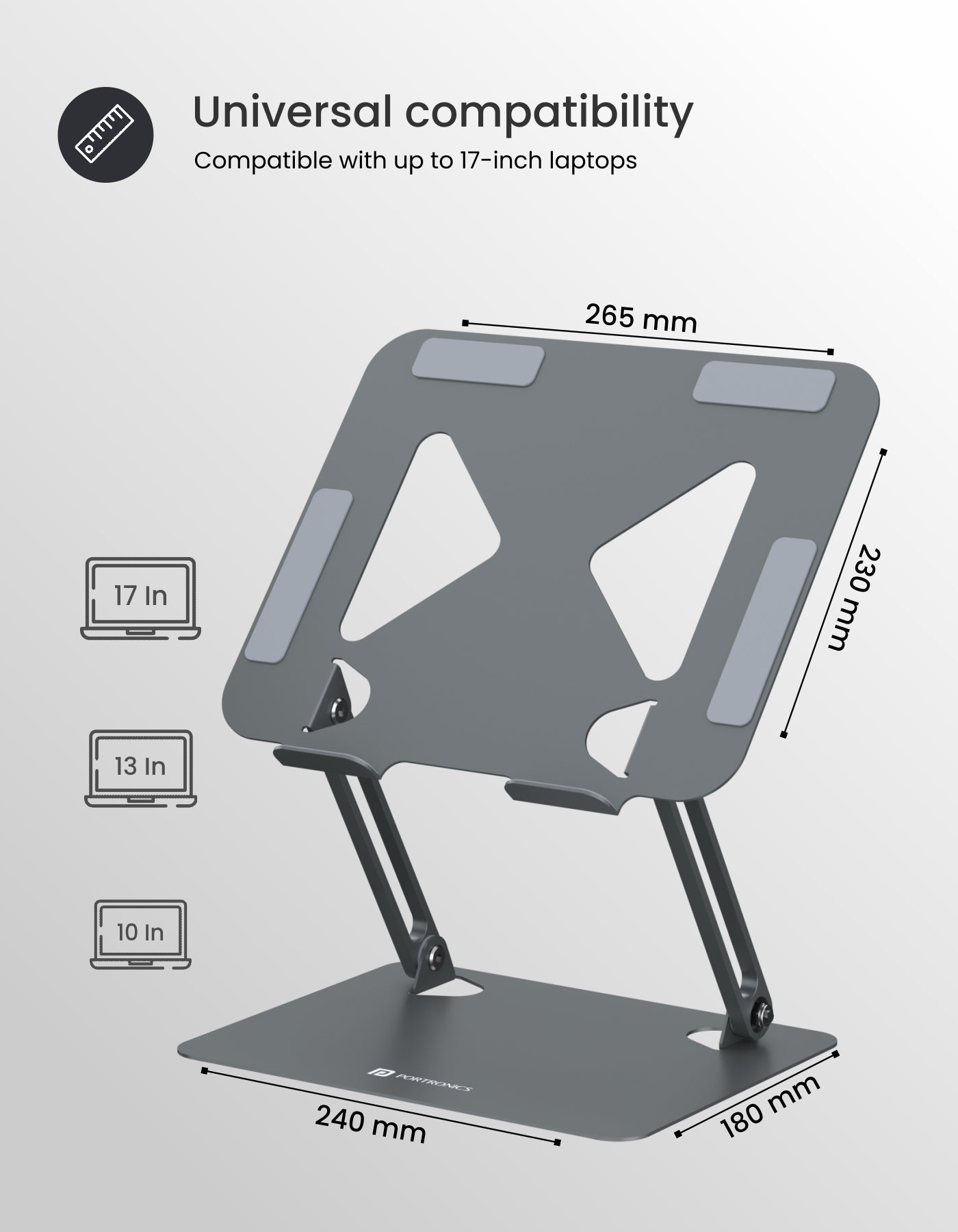 Carbon steel construction gives the laptop stand durability