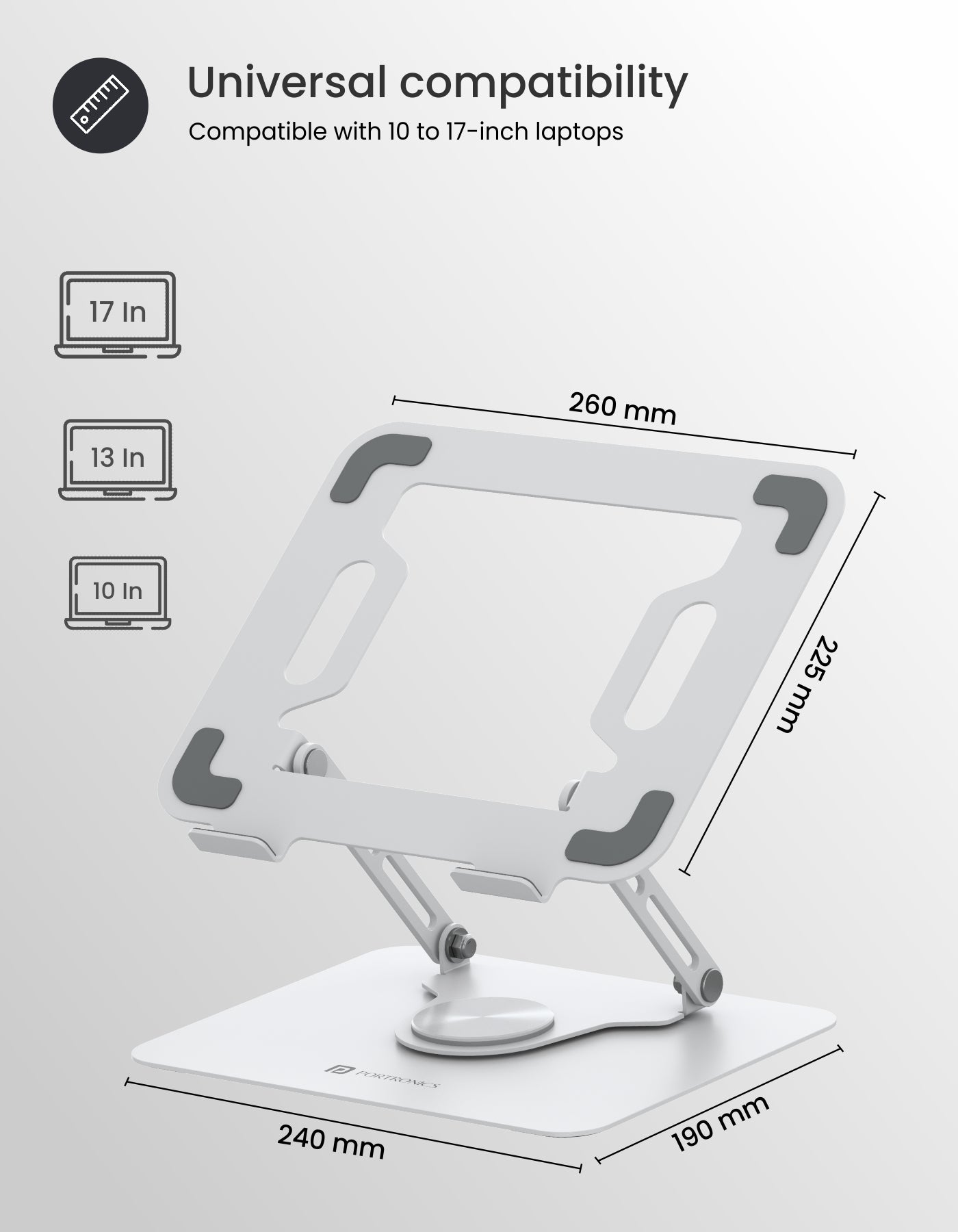 Carbon steel construction gives the laptop stand durability