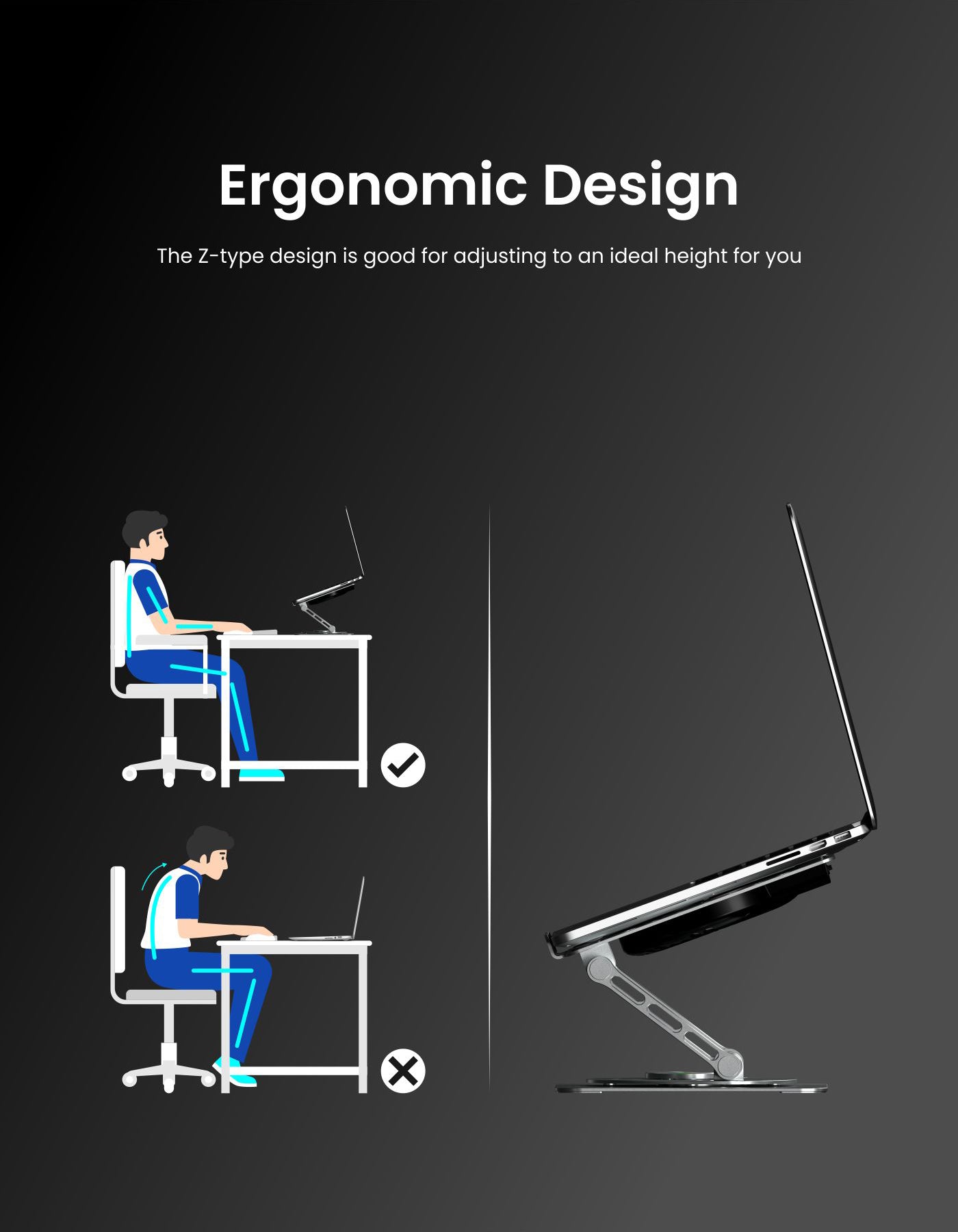 Carbon steel construction gives the laptop stand durability