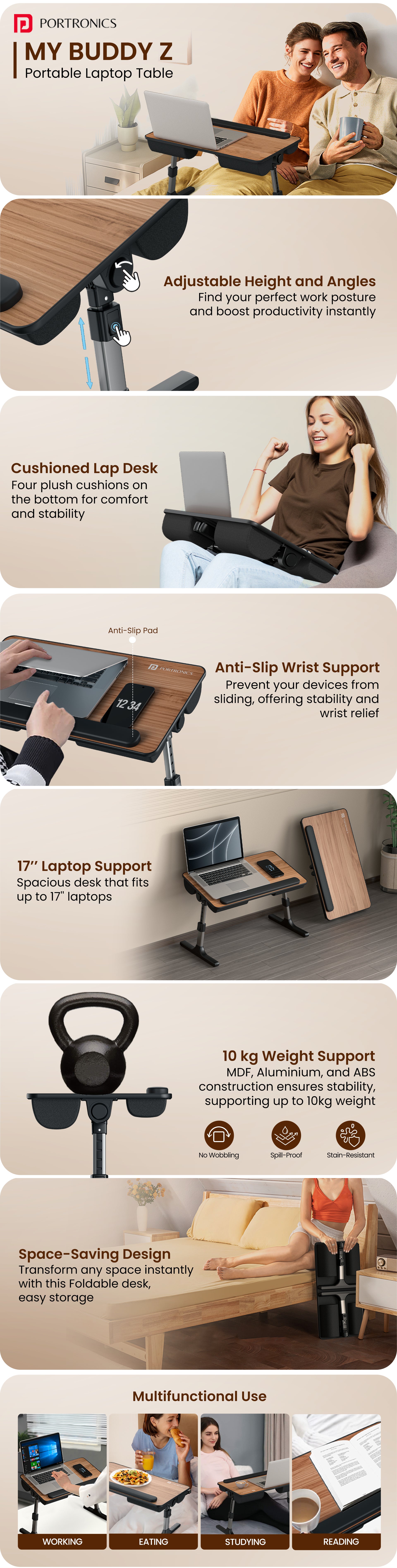 Portronics My Buddy K: Portable Laptop Stand With Anti-Slip