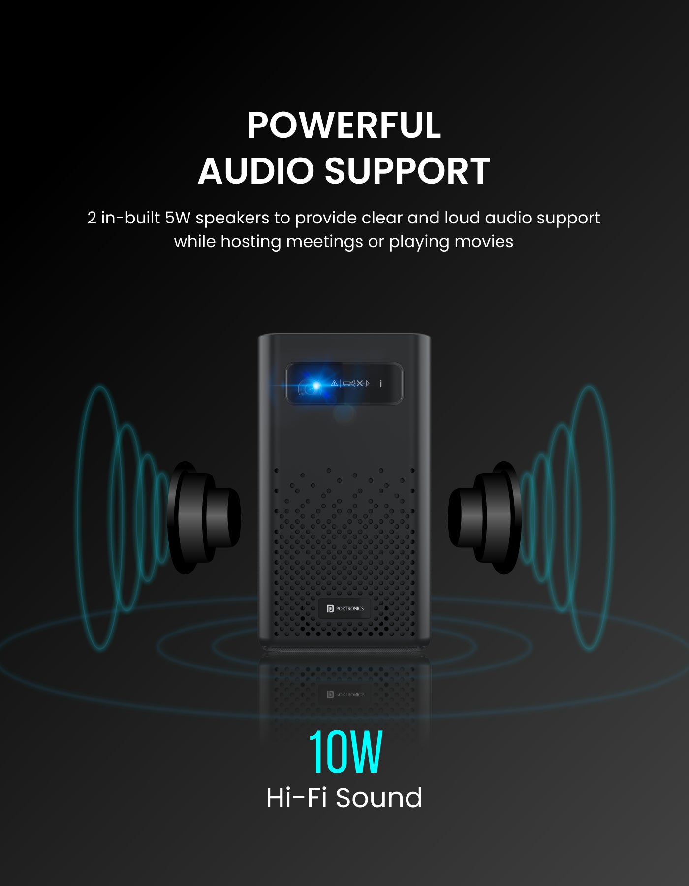 Powerful audio support in portronics Pico11 portable/smart/ bluetooth projector