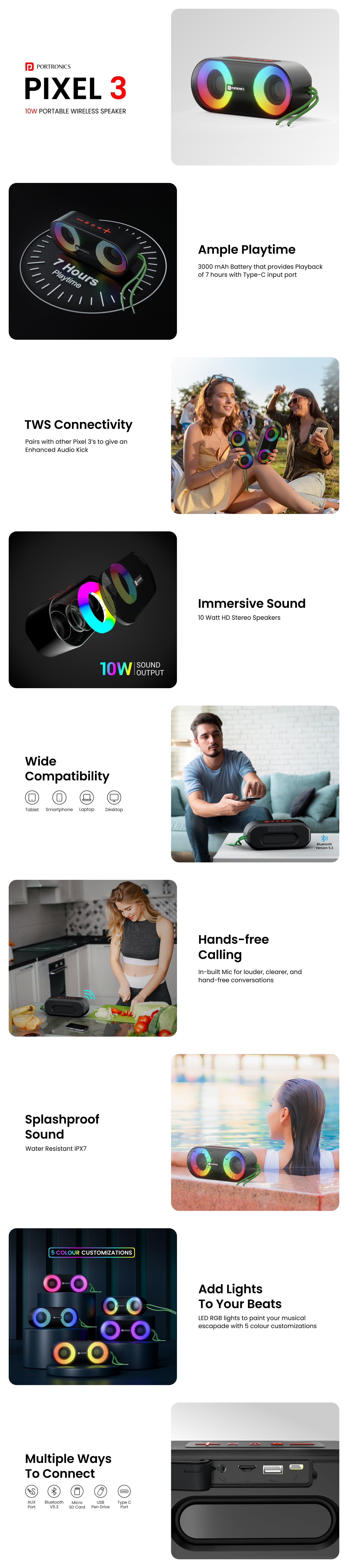 Portronics pixel 3 wireless bluetooth speakers with TWS connectivity