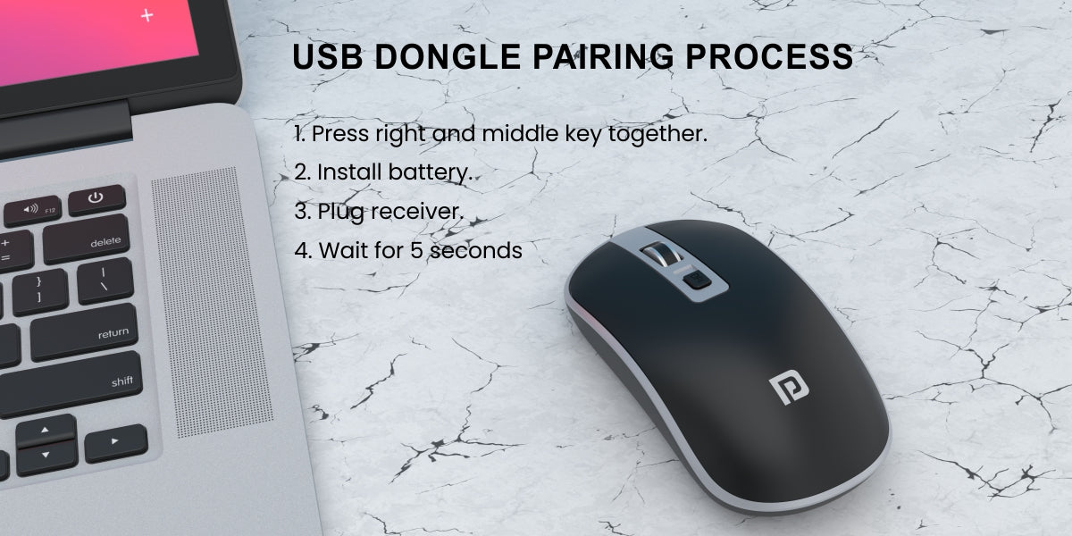 Portronics Toad 14 Wireless Mouse with USB dongle connectivity process