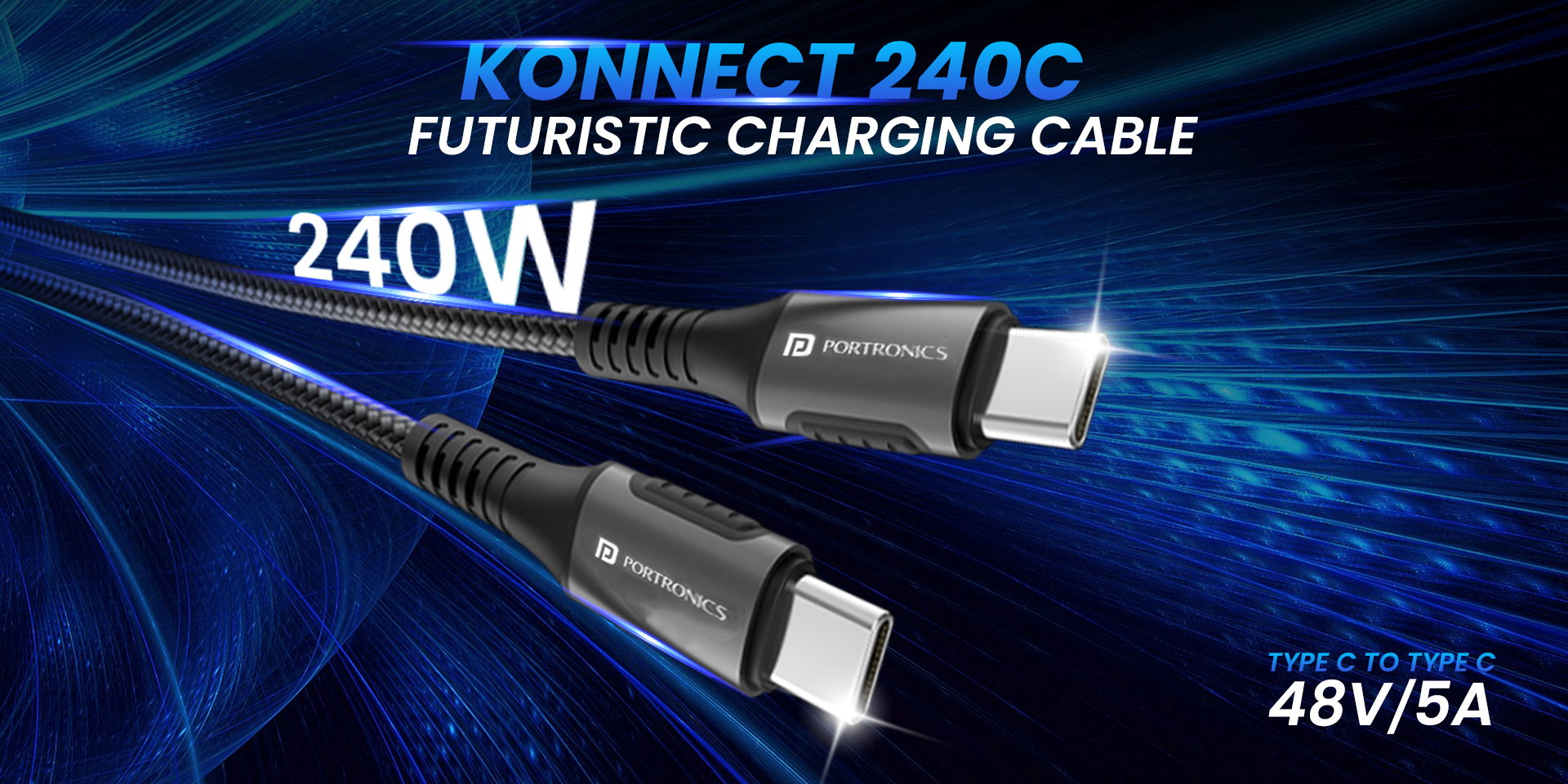 Portronics Konnect 240C fast charging cable with tangel free wire