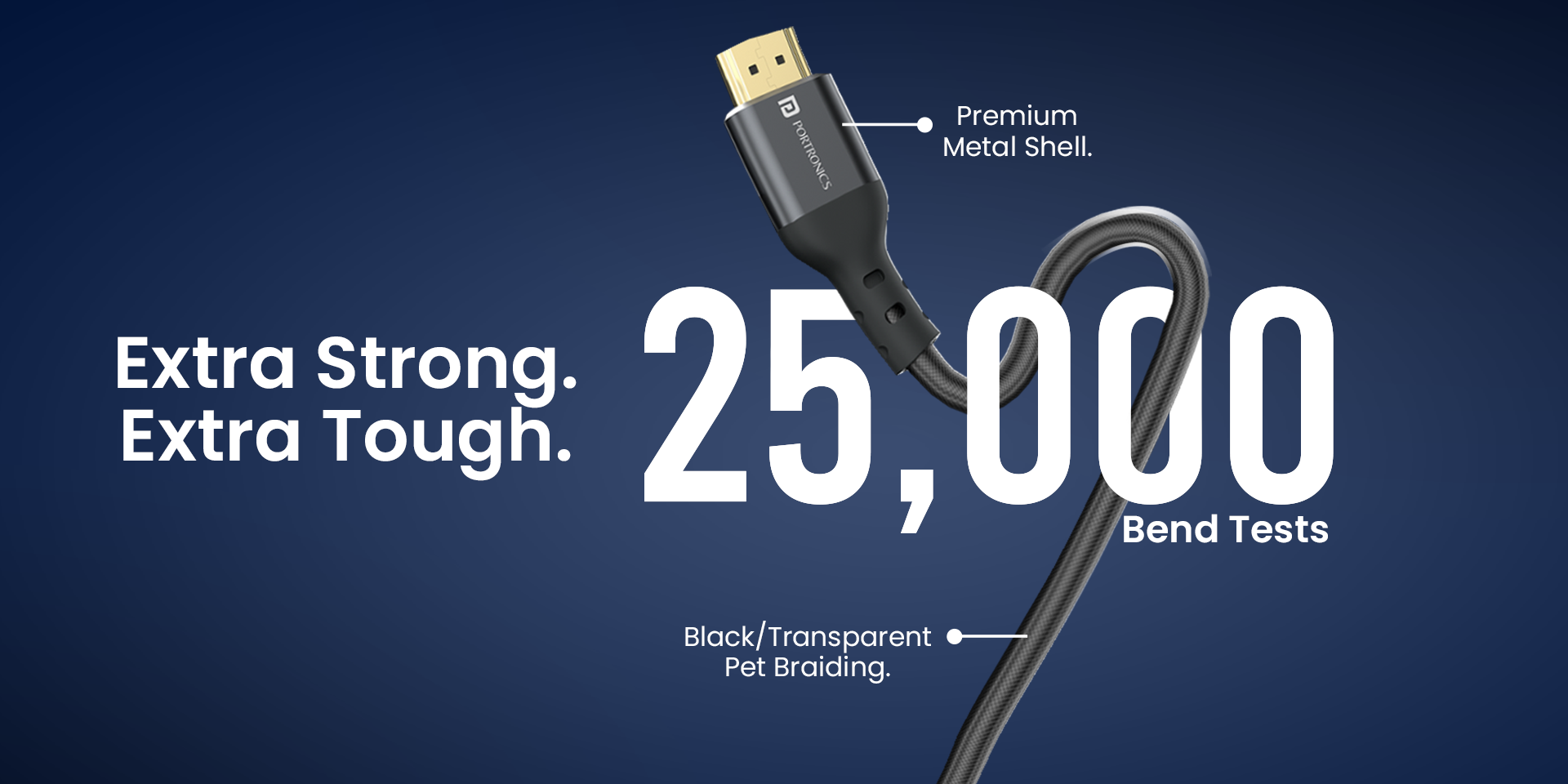 Portronics Konnect Stream 1.5M 4k hdmi to Hdmi cable with 25000 bend test for extra tough