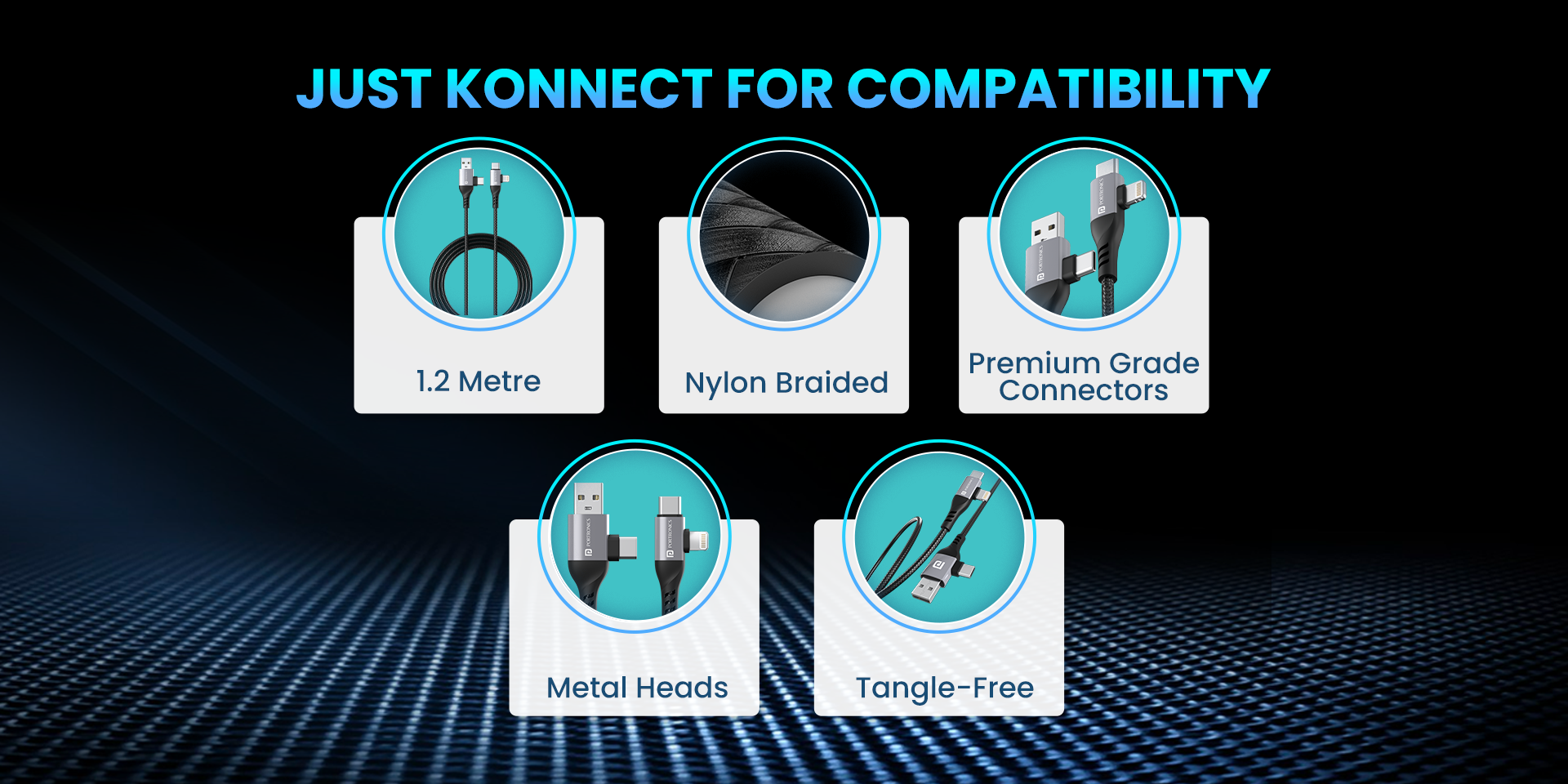 Portronics Konnect 4 in 1 4-in-one cable with micro USB, iOS, & Type C more durable and flexible