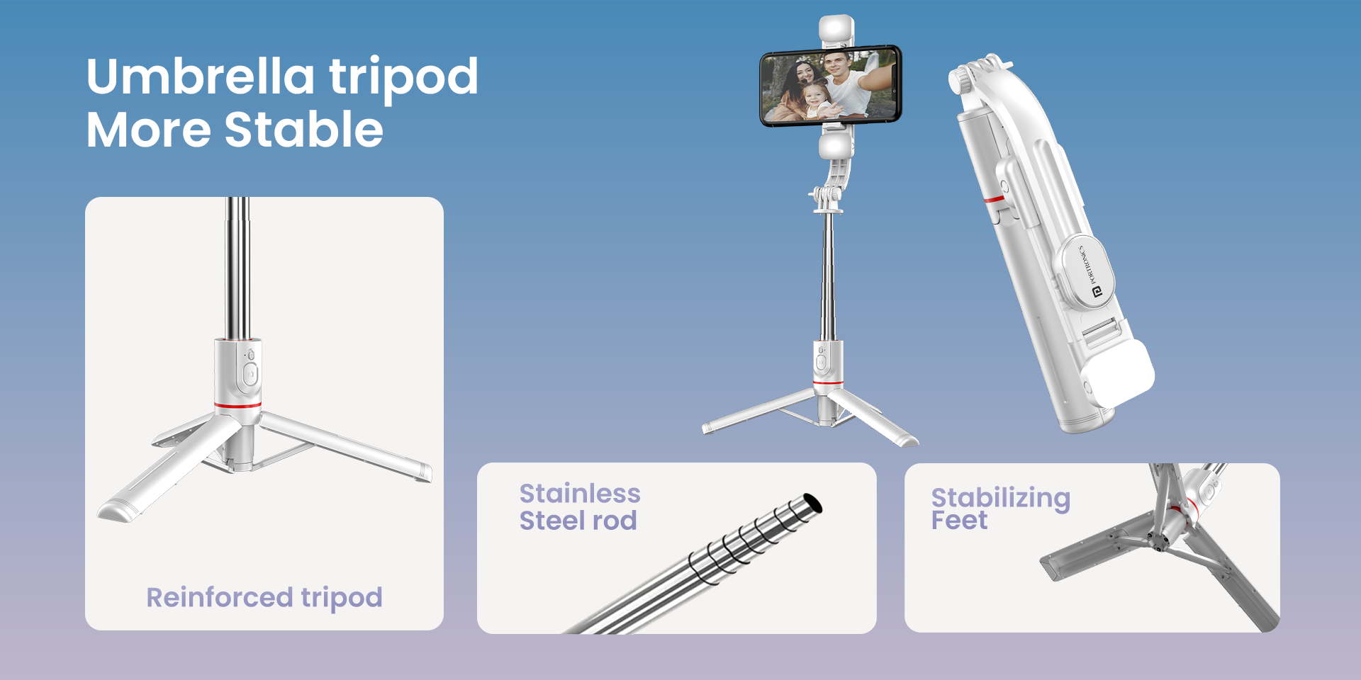 Portronics Lumistick - Smart Selfie Stick with umbrella tripod stand for more stable