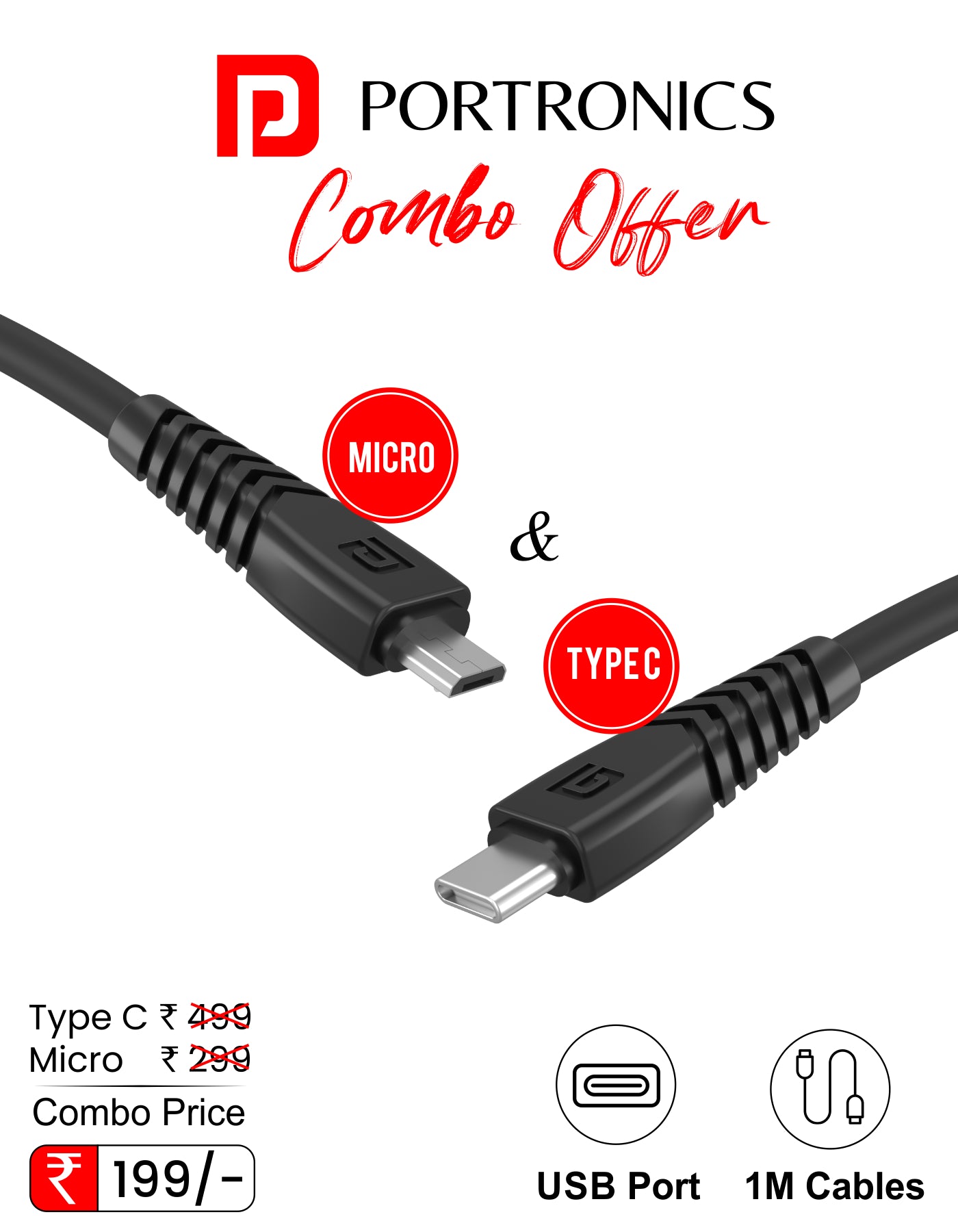 Buy Portronics Combo of 2 Konnect Core Type C And Micro USB cable