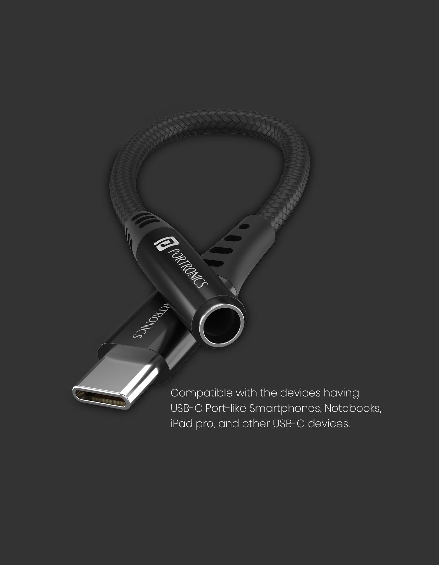 Portronics ikonnect II Type c to a 3.5 mm AUX connector compatible with Type c devices 