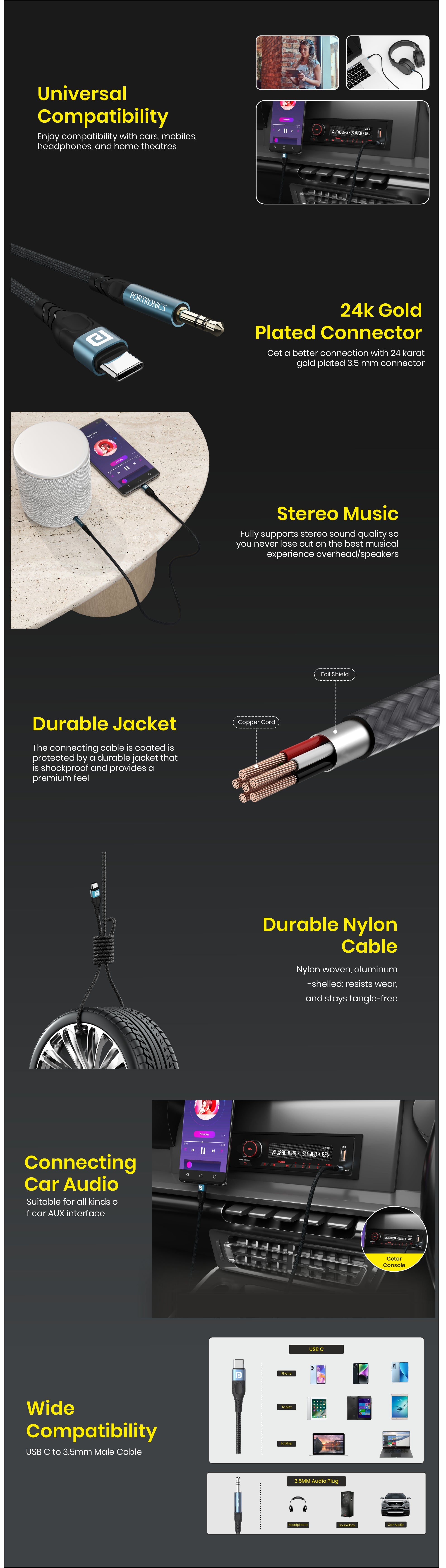 Portronics iKonnect C MAX, 8 pin to 3.5 mm AUX Connector