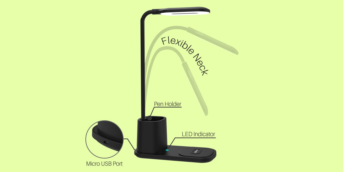 Portronics Brillo II 3 in 1 Wireless Charger & Lamp | Pen holder with micro USB port