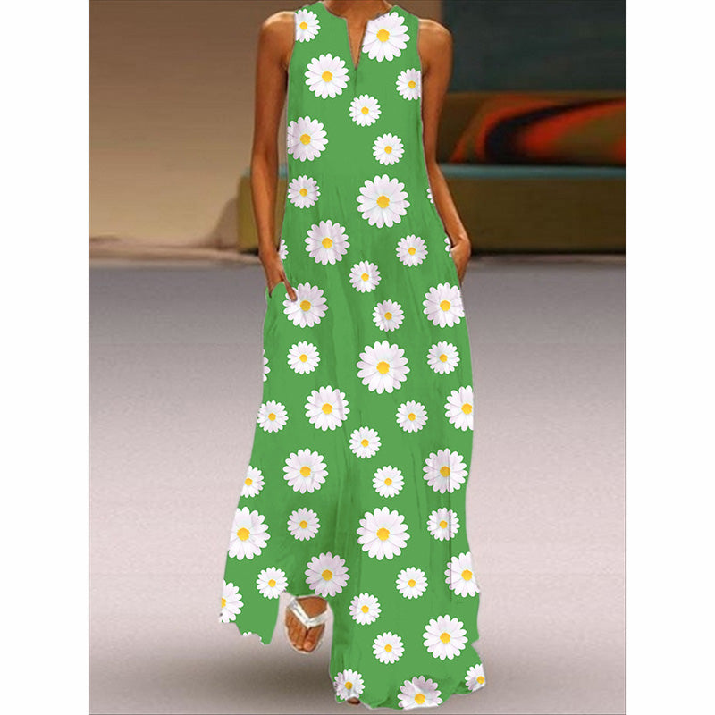 Bohemian Holiday Casual Daisy Printed Ankle-Length Dress – MagCloset