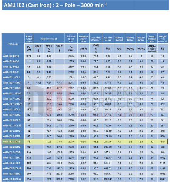 75.0kW Three Phase Motor 2 Pole (3000RPM) 280S Frame – MM Engineering ...
