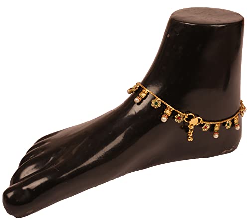 Touchstone Indian Bollywood Jewelry for feet Designer Wedding Payal Paazeb Anklets Toe Rings Rhinestone Crystal in Gold and Silver Tone for Women.