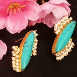 Touchstone Indian Bollywood Artistic large stud designer Earrings jewelry in Gold Silver Tone For Women.
