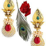 Touchstone Indian Bollywood traditional handcrafted Bridal Wedding Designer crystal Jewelry colorful long earrings Jhumki in Antique Gold And Silver Tone For Women.