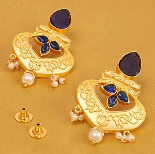 Touchstone Indian Bollywood traditional handcrafted Bridal Wedding Designer crystal Jewelry colorful long earrings Jhumki in Antique Gold And Silver Tone For Women.