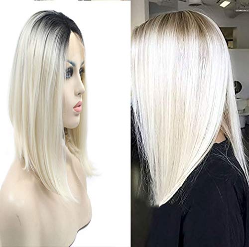 Sylvia 14 Platinum Blonde Ombre Bob Hairstyle Synthetic Lace Front Wigs Dark Roots Short Straigh Bidorbuy Co Za