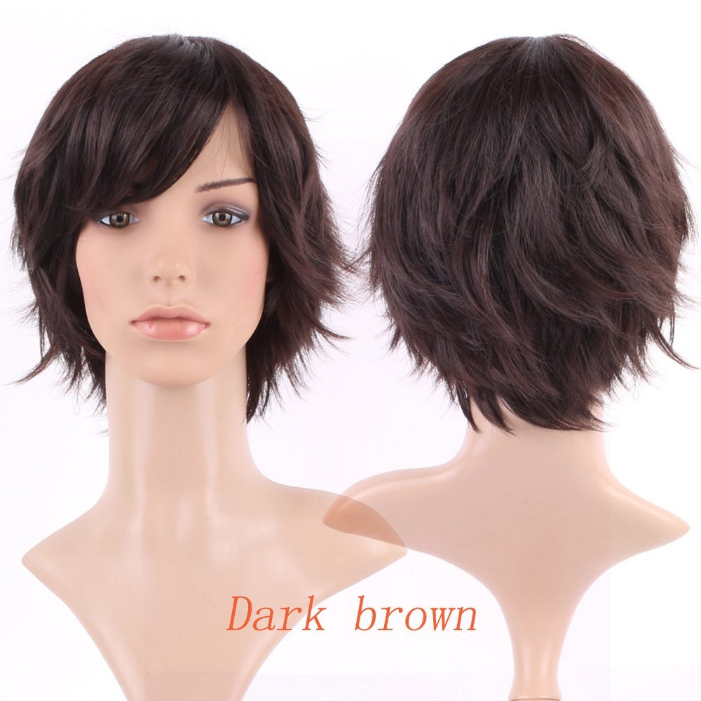 S Noilite Women Short Dark Brown Wig Cosplay Daily Party Costume Heat Resistant Straight Syntheti