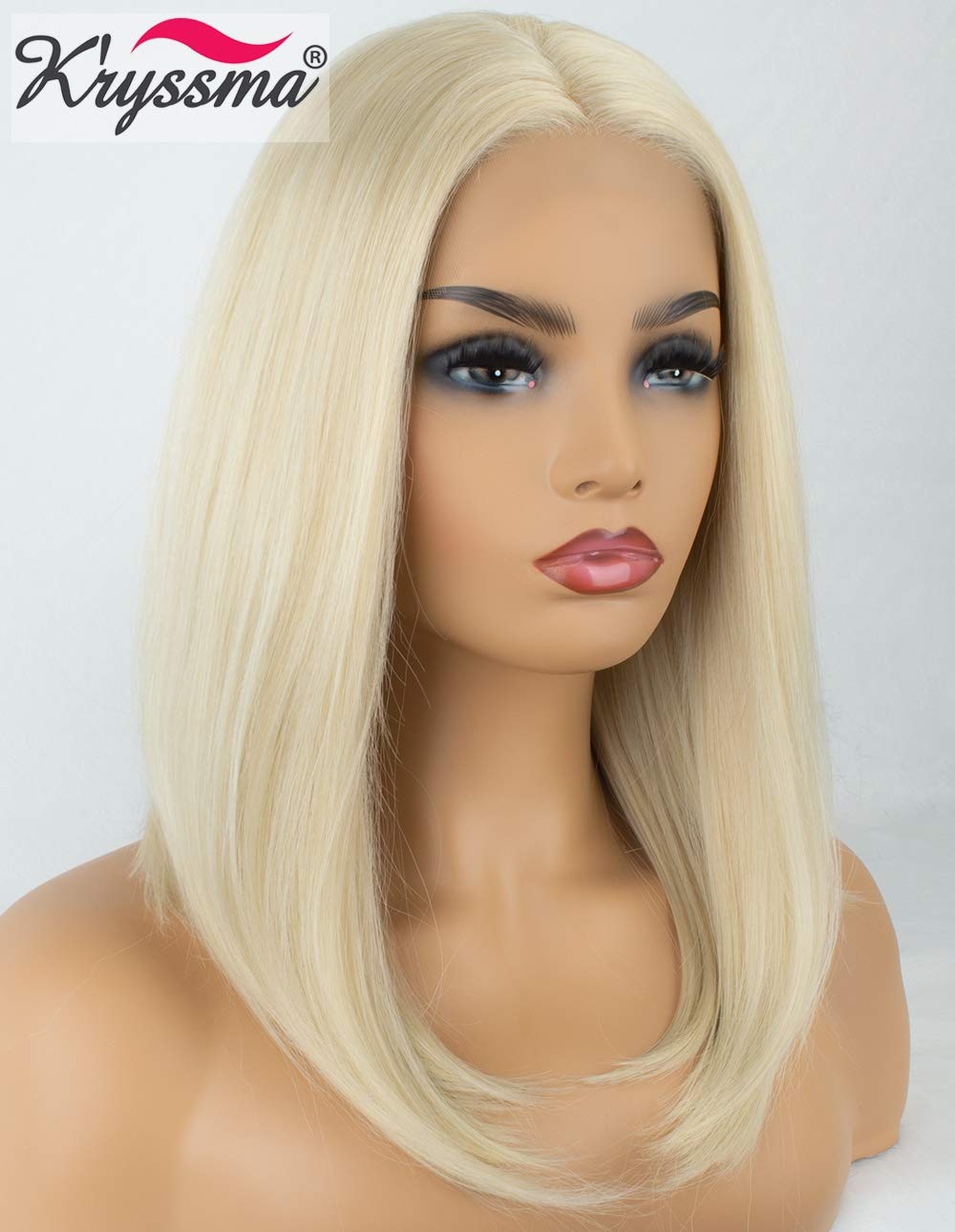 Wigs Kryssma Platinum Blonde Short Bob Lace Front Wigs For White