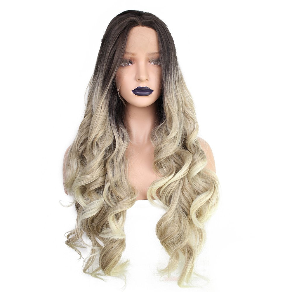 Wigs Anogol Hair Cap Blonde Ombre Lace Front Wig With Black